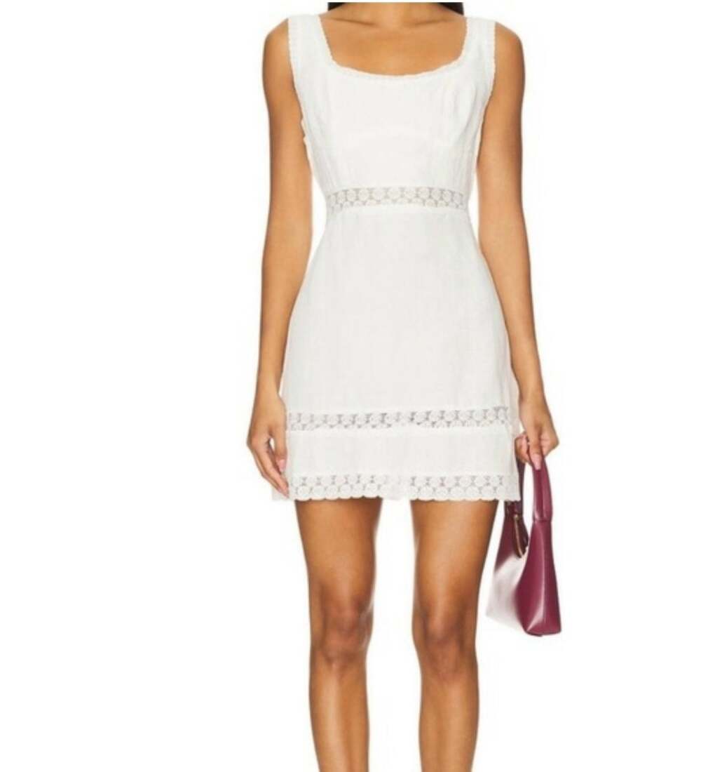 RIXO Ronan Lace Trimmed Mini Dress Ivory Cream Size Small